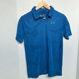 YOUTH XL UNDER ARMOUR Heat Gear Golf Shirt Polo Blue Patterned VGC